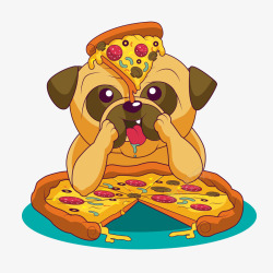 卡通吃披萨的巴哥犬矢量图素材