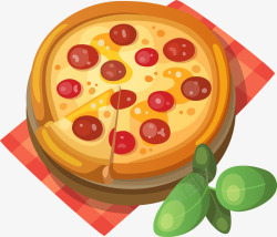 小清新香肠手绘黄色披萨高清图片