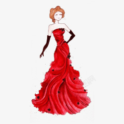 华丽新娘红色华丽的抹胸婚纱高清图片