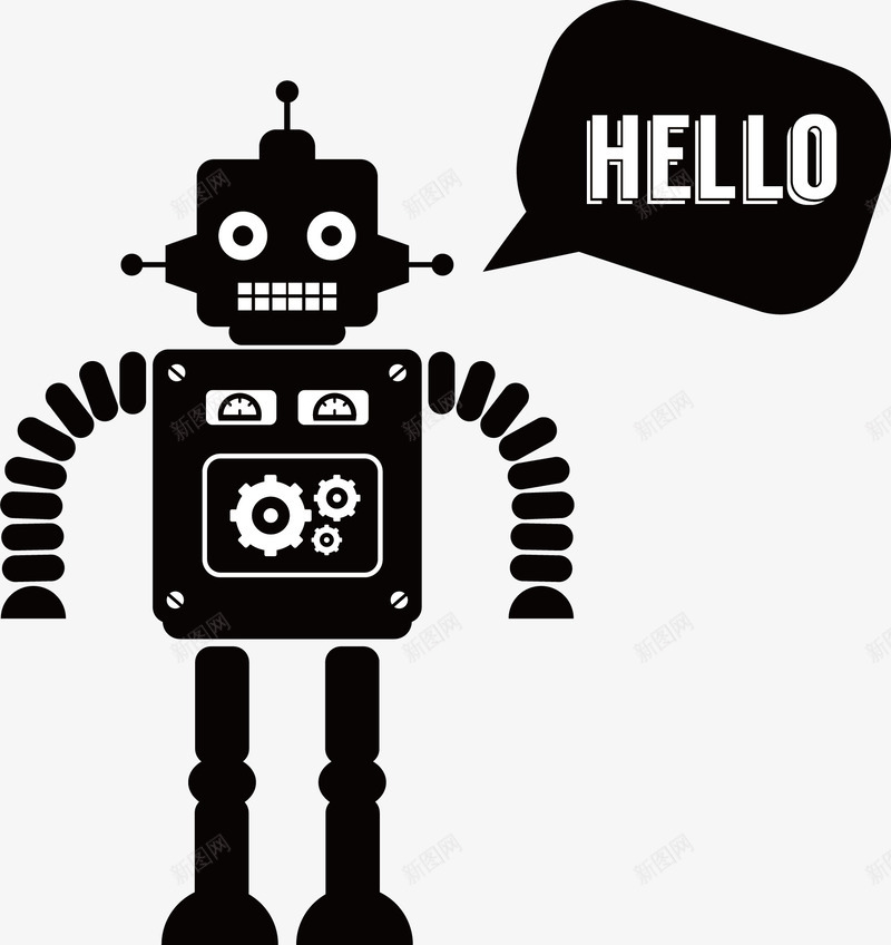 黑色机器人打招呼png免抠素材_新图网 https://ixintu.com HELLO 你好 卡通礼貌 打招呼 招呼 智能机器人 机器人 黑色机器人