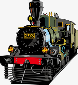 老旧火车手绘复古蒸汽式火车车头高清图片