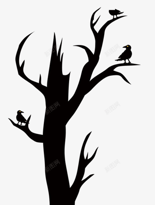 枯树乌鸦png免抠素材_新图网 https://ixintu.com 万圣节 乌鸦 乌鸦图案 卡通手绘 可爱 恐怖PNG 枯树 背景装饰