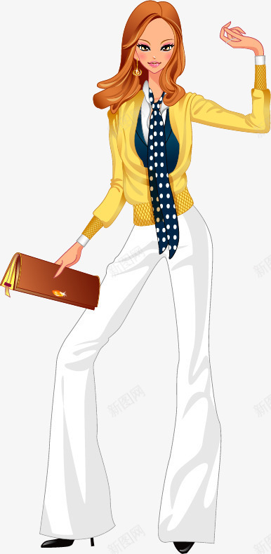 时尚金发美女png免抠素材_新图网 https://ixintu.com 时尚 白裤 美女 钱包 领带