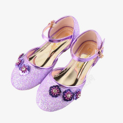 包头凉鞋紫色花朵女童鞋高清图片