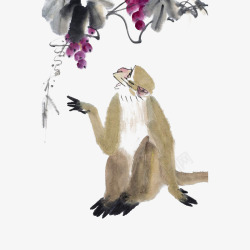 传统水果中国风水墨猴子和水果国画高清图片