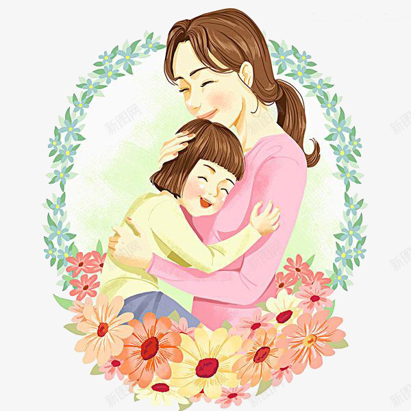 漂亮的母亲png免抠素材_新图网 https://ixintu.com 卡通 可爱的 小女孩 母亲老了 漂亮的 相框 简笔 花朵