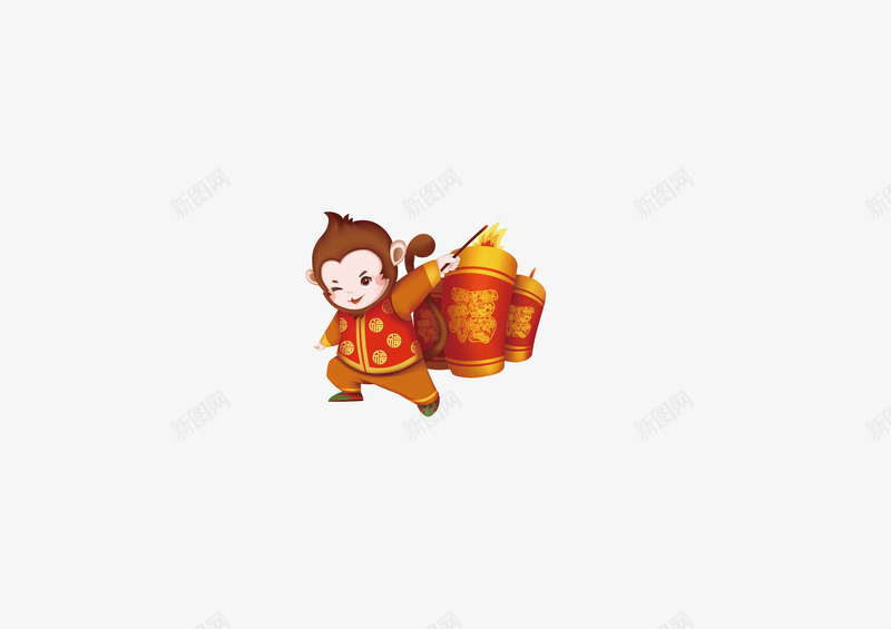 本命年猴子png免抠素材_新图网 https://ixintu.com 卡通 小猴子 本命年 水彩 灯笼 猴子 红色 节日