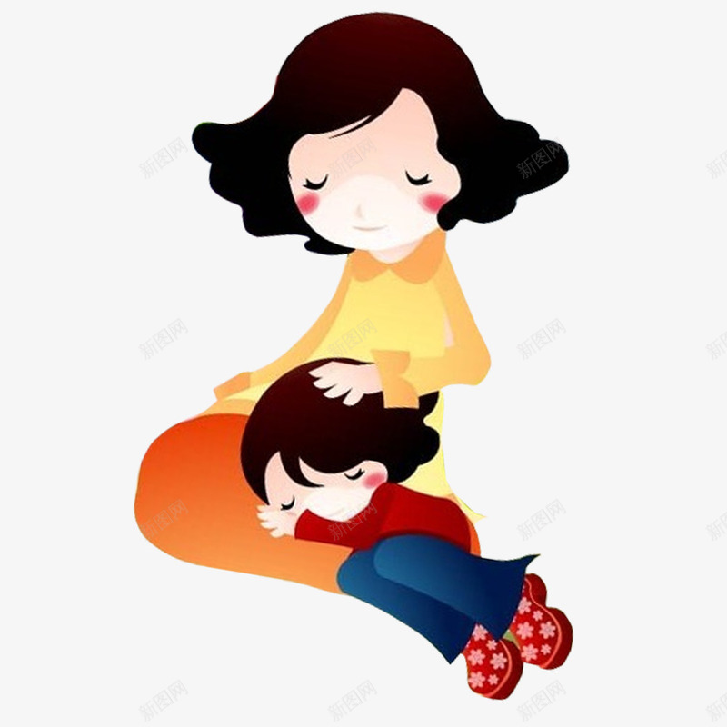趴在母亲身上的小女孩png免抠素材_新图网 https://ixintu.com 动漫动画 卡通人物 卡通手绘 小女孩 母女 装饰图