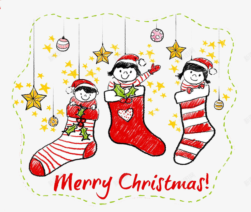 藏在圣诞袜子里的三个小孩png免抠素材_新图网 https://ixintu.com 卡通人物 圣诞袜 小孩