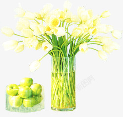 手绘黄色小花植物摆件水果素材