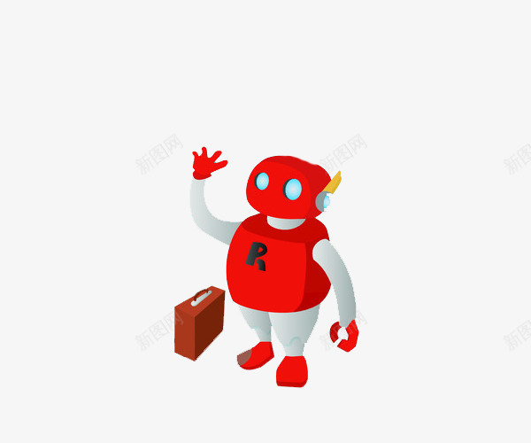卡通机器人png免抠素材_新图网 https://ixintu.com 人机交互 卡通 智能机器人 机器人 机器人打招呼 皮箱 红色