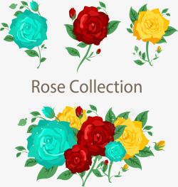 手绘黄玫瑰3款彩色玫瑰花和花束高清图片