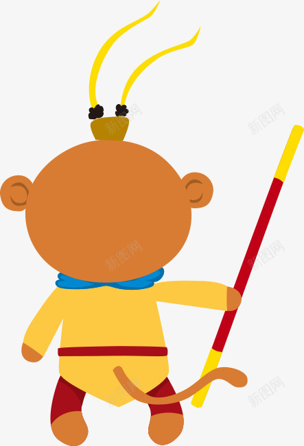 小猴子png免抠素材_新图网 https://ixintu.com 人物 人物插画 卡通人物 如意金箍棒 插画 水彩 金箍棒