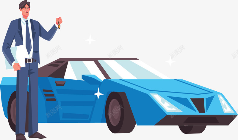 蓝色汽车市场销售矢量图ai免抠素材_新图网 https://ixintu.com 卖车人 市场销售 矢量png 蓝色气球 车辆销售 销售 矢量图
