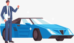 人牵着气球蓝色汽车市场销售矢量图高清图片
