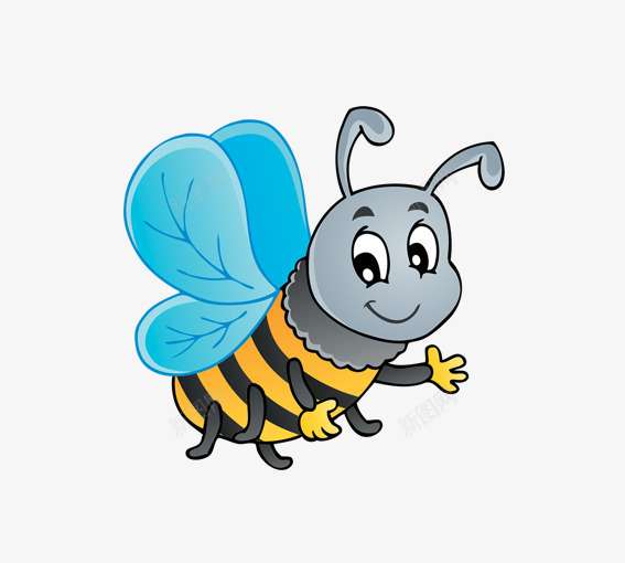 蓝色翅膀的蜜蜂png免抠素材_新图网 https://ixintu.com 创意卡通小动物 动物 卡通动物 卡通蜜蜂 灰色 蓝色 黄色 黑色