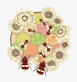 手绘蜜蜂花卉素材