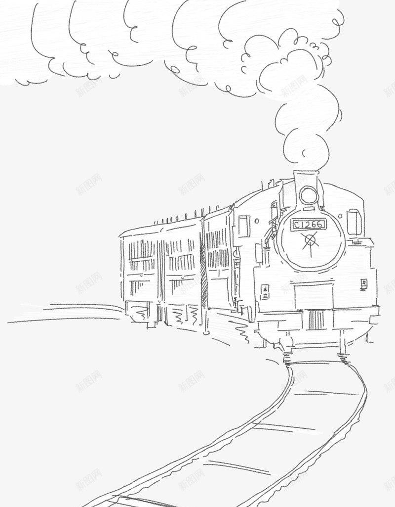 手绘png免抠素材_新图网 https://ixintu.com 手绘 火车 白色 线条 黑白
