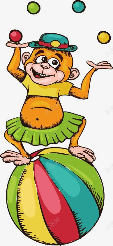 卡通马戏团表演png免抠素材_新图网 https://ixintu.com 小猴子 猴子 猴子图案 马戏团表演