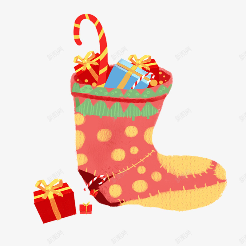 手绘圣诞礼物袜png免抠素材_新图网 https://ixintu.com 圣诞 圣诞袜子 手绘 手绘圣诞礼物袜 礼物 袜