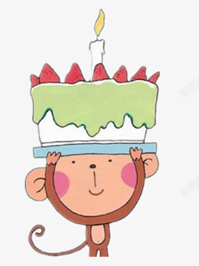 小猴子顶着蛋糕png免抠素材_新图网 https://ixintu.com 动物 卡通 可爱 彩色