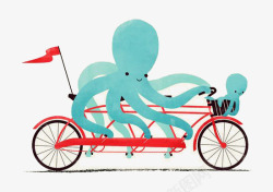 卡通章鱼骑自行车素材