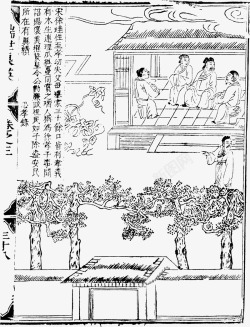 木刻画中国风忠孝録黑白线条木刻画1高清图片