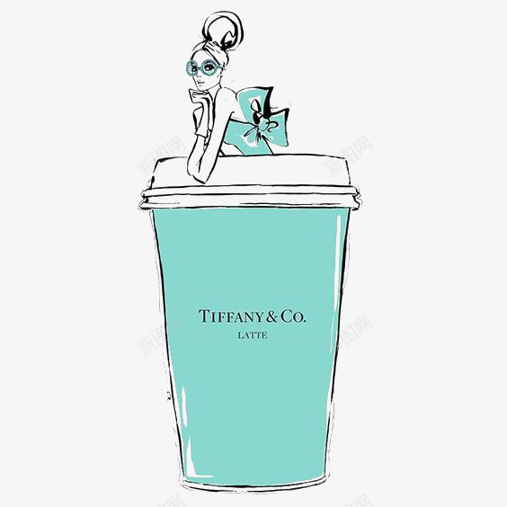 女人和咖啡杯png免抠素材_新图网 https://ixintu.com 优雅 咖啡杯 女人 线条 蓝色