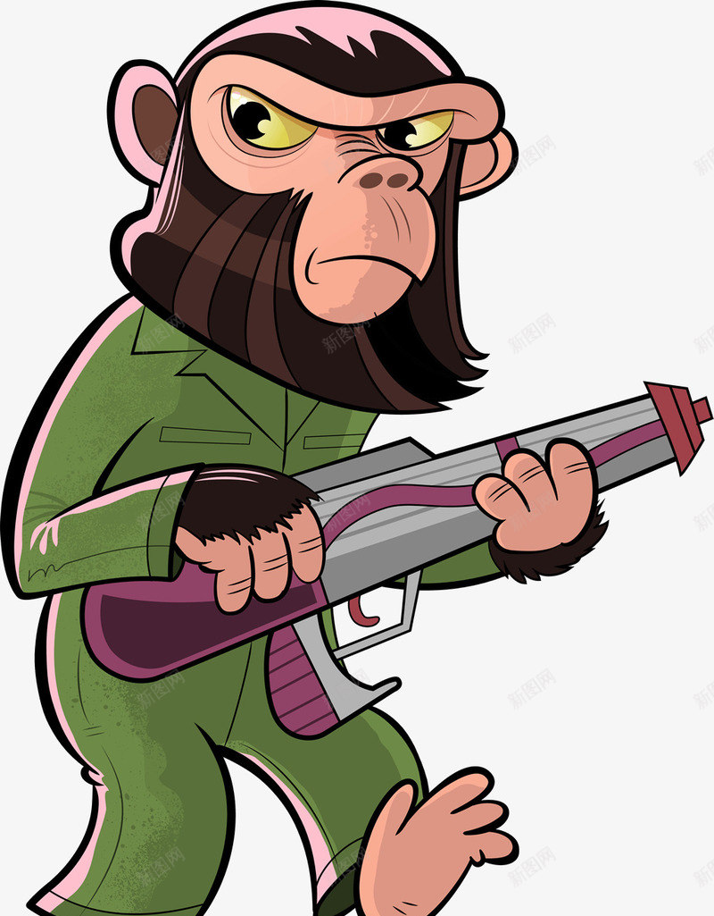 卡通猴子拿着枪png免抠素材_新图网 https://ixintu.com 卡通 拿着 猴子