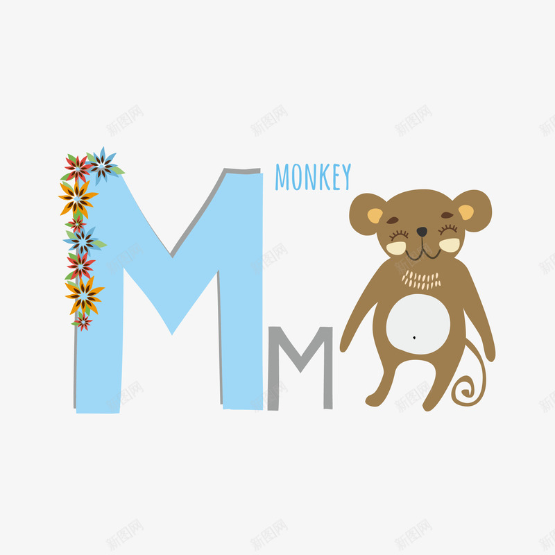 可爱猴子的M字母矢量图eps免抠素材_新图网 https://ixintu.com 卡通 可爱 可爱的猴子 字母M 猴子 猴子字母 矢量图