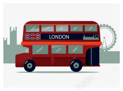 英国伦敦旅游巴士矢量图素材