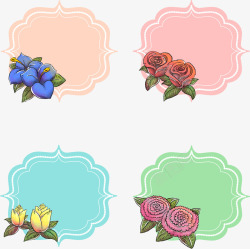 四种花朵标题框素材