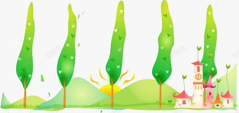 郊外风光png免抠素材_新图网 https://ixintu.com 卡通风景 树木 清新 童话世界 郊外风光