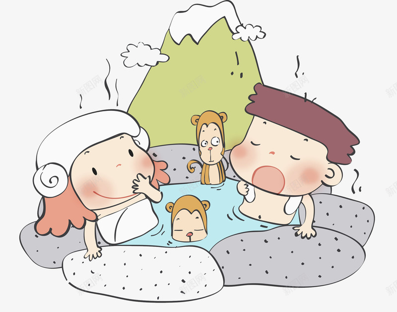 洗澡的孩子png免抠素材_新图网 https://ixintu.com 卡通 孩子 小溪 山脉 手绘 水彩 洗澡 溪水 猴子 绿色