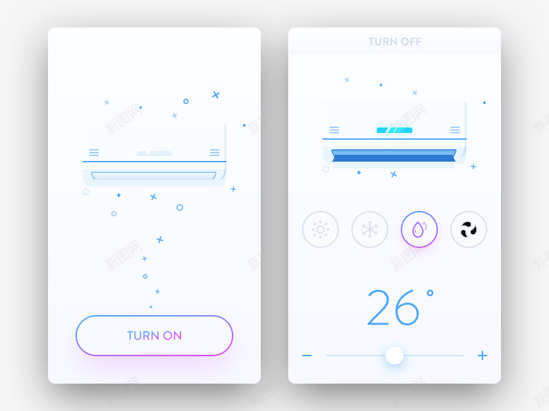 空调APPpsd免抠素材_新图网 https://ixintu.com 空调app设计 空调psd 空调界面