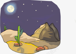 沙漠仙人掌夜景风景插画矢量图素材