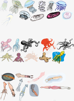 卡通水母和章魚矢量图素材