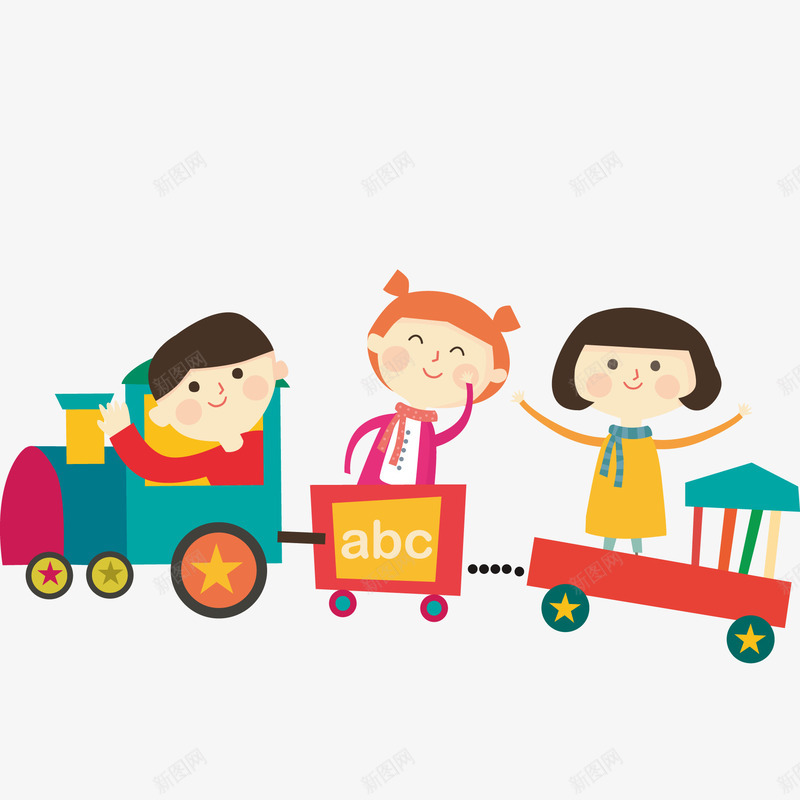 坐小火车的儿童png免抠素材_新图网 https://ixintu.com 儿童 小火车 快乐 玩耍