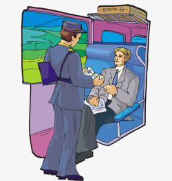 卡通列车员卡通手绘列车员火车上检查证件高清图片