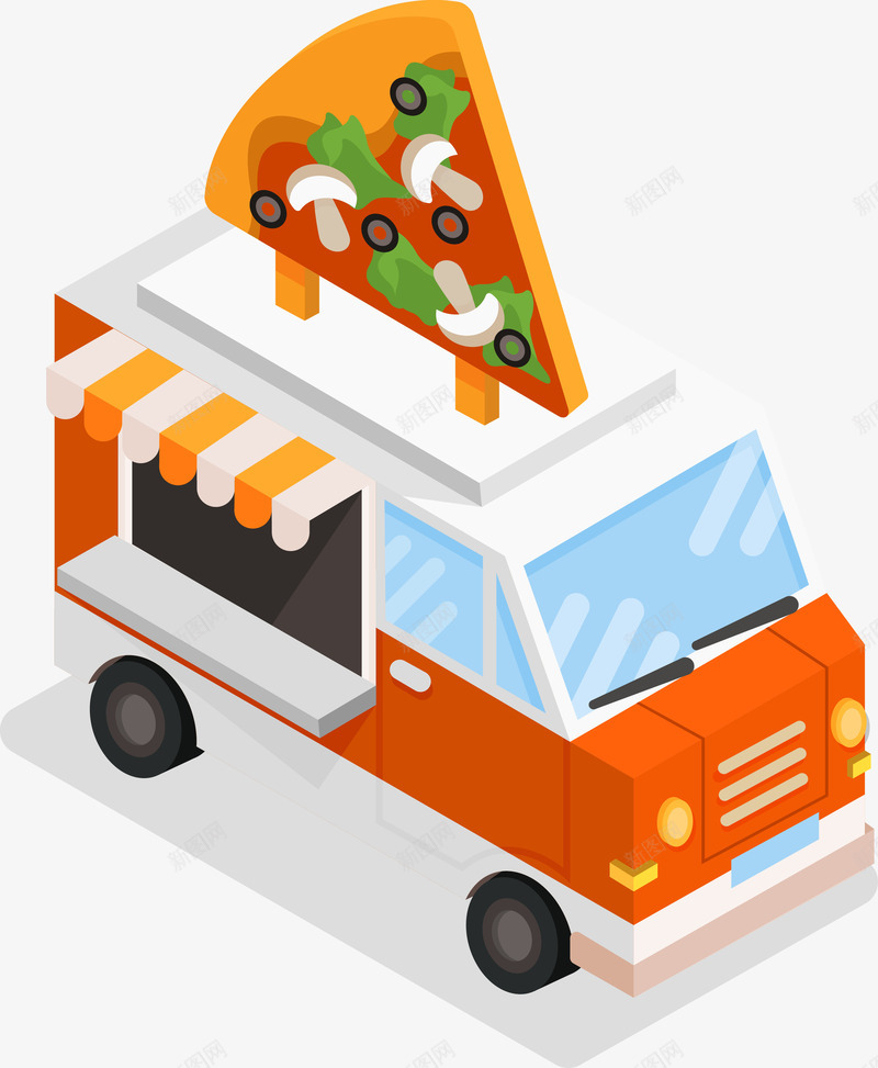 披萨食物车png免抠素材_新图网 https://ixintu.com 卡通车 卡通食品车 扁平化车 矢量食物车 货车 车 车子 食品车 食物车