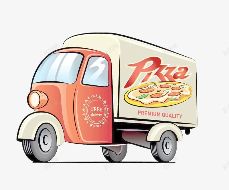 披萨美食车png免抠素材_新图网 https://ixintu.com 交通工具 卡通手绘 披萨