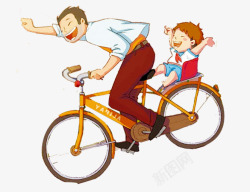 父女骑自行车卡通手绘骑自行车的父女高清图片