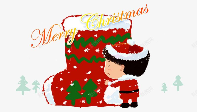 圣诞节插画png免抠素材_新图网 https://ixintu.com MerryChristma 卡通小孩 圣诞快乐 圣诞树 圣诞节 插画 袜子
