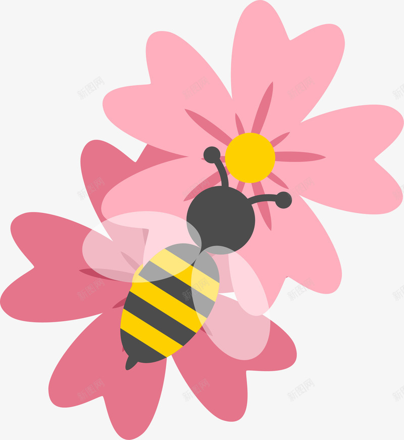 简约粉色花朵蜜蜂图案矢量图ai免抠素材_新图网 https://ixintu.com 简约 粉色花朵 蜜蜂图案 矢量图