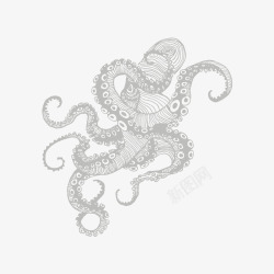灰色章鱼形艺术花纹理元素素材