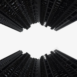 仰拍高楼黑色城市建筑高清图片