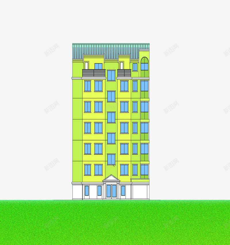 高高的楼png免抠素材_新图网 https://ixintu.com 卡通 手绘 立面图 简笔 绿色的 高楼 高高的