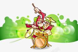 打鼓的猴子装饰插图打架子鼓表演的小猴子高清图片