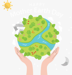 世界母亲手中托起的绿色地球矢量图高清图片