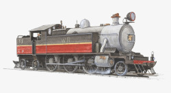 彩色手绘插图老式火车素材